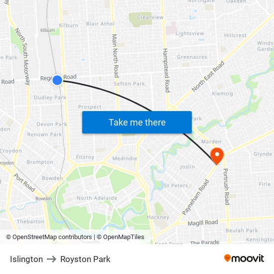 Islington to Royston Park map