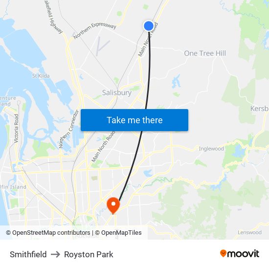 Smithfield to Royston Park map