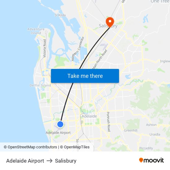 Adelaide Airport to Salisbury map