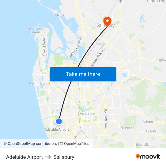 Adelaide Airport to Salisbury map