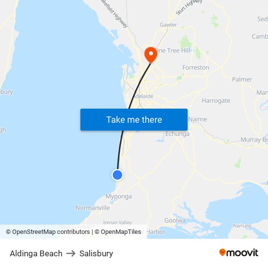 Aldinga Beach to Salisbury map