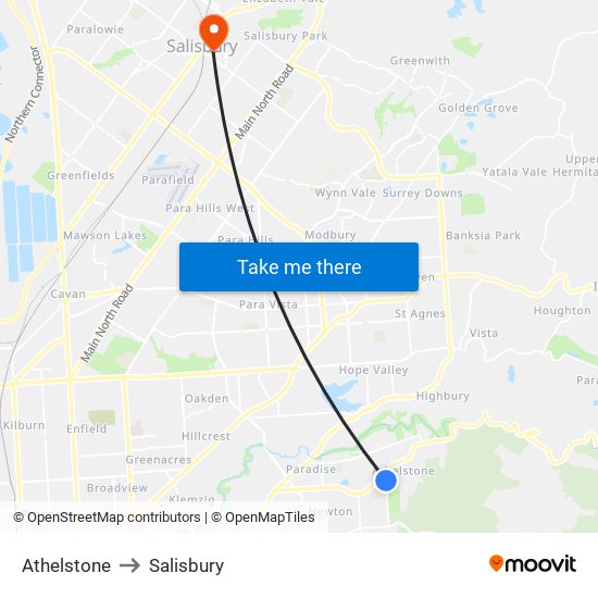 Athelstone to Salisbury map