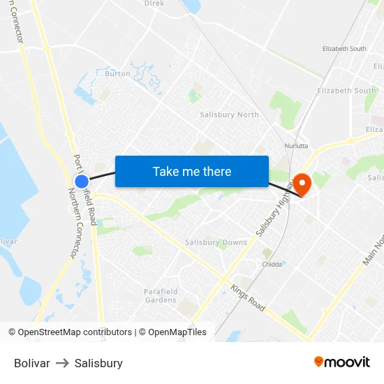 Bolivar to Salisbury map