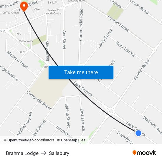 Brahma Lodge to Salisbury map