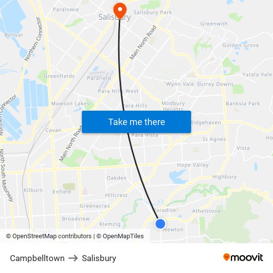 Campbelltown to Salisbury map