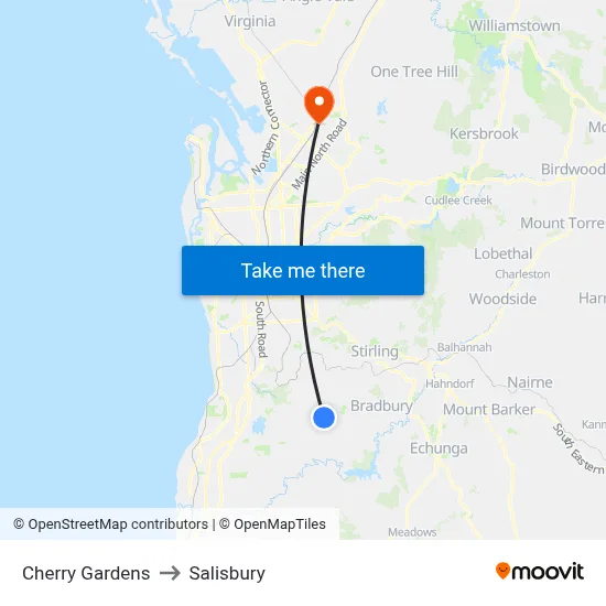 Cherry Gardens to Salisbury map