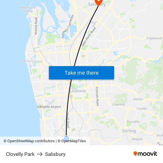 Clovelly Park to Salisbury map