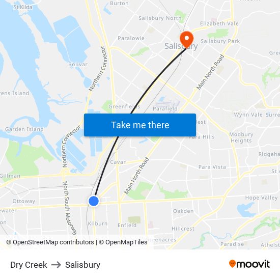 Dry Creek to Salisbury map