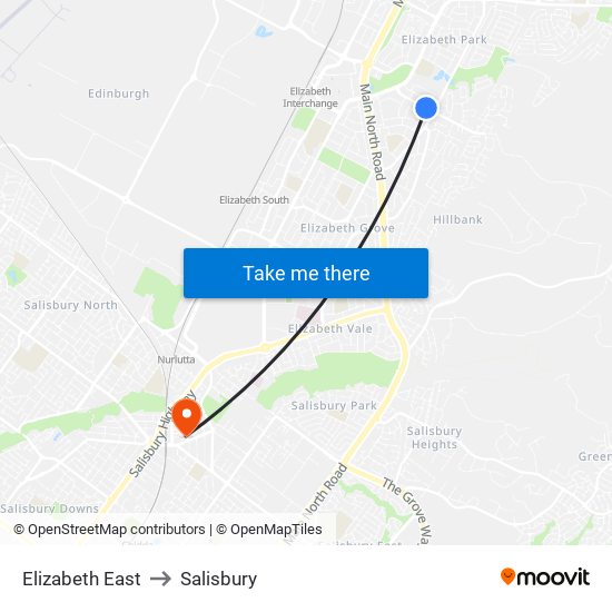 Elizabeth East to Salisbury map