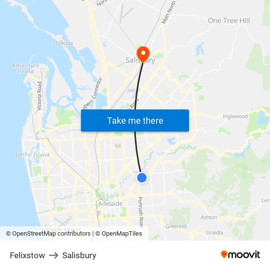Felixstow to Salisbury map