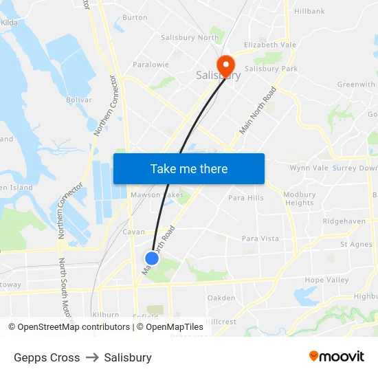 Gepps Cross to Salisbury map