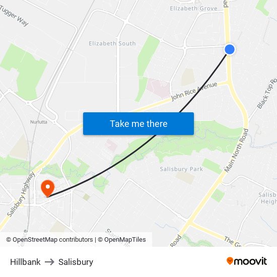 Hillbank to Salisbury map