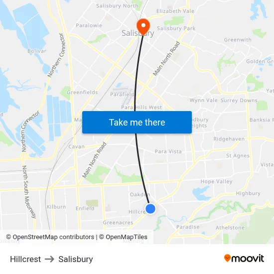 Hillcrest to Salisbury map