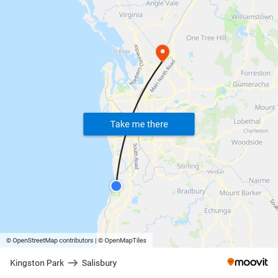 Kingston Park to Salisbury map