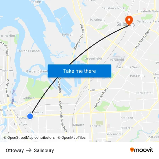 Ottoway to Salisbury map