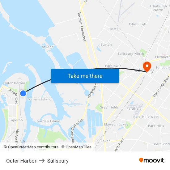 Outer Harbor to Salisbury map