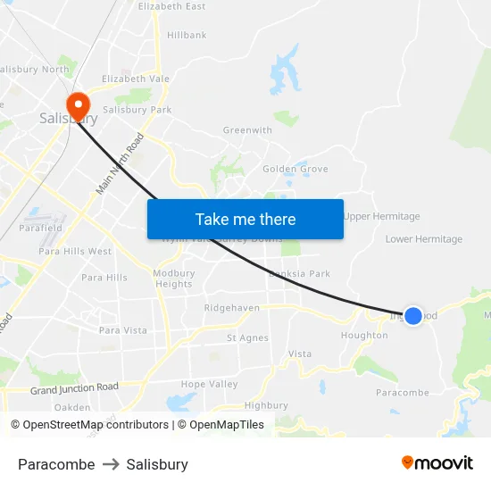 Paracombe to Salisbury map