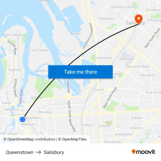 Queenstown to Salisbury map