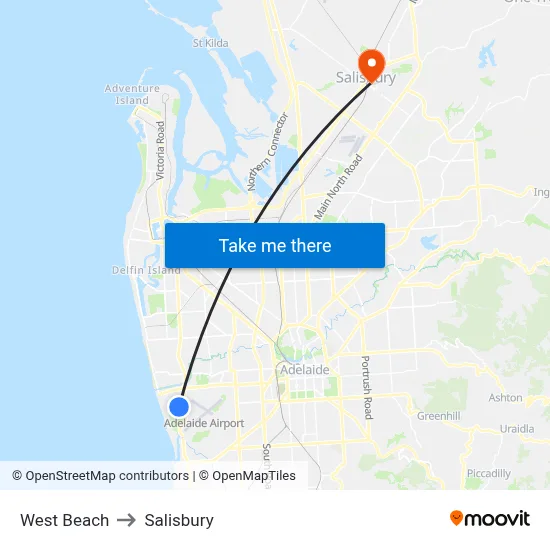 West Beach to Salisbury map