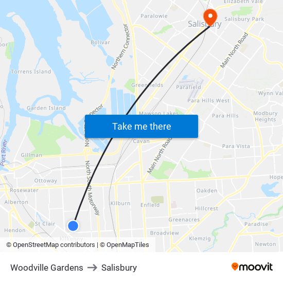 Woodville Gardens to Salisbury map