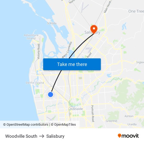 Woodville South to Salisbury map