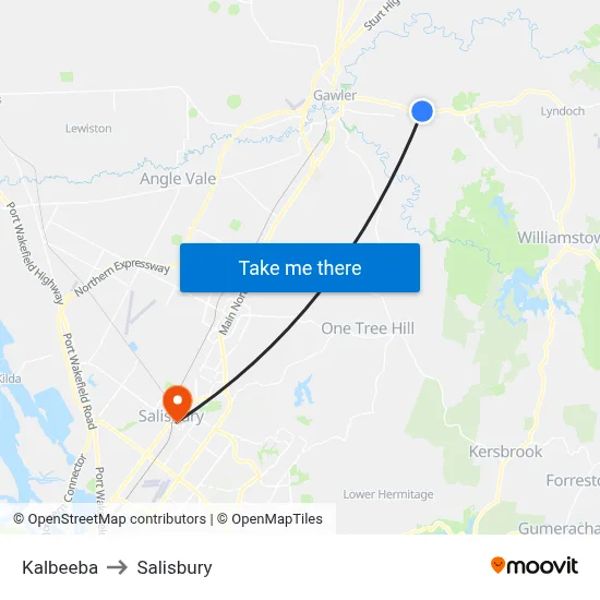 Kalbeeba to Salisbury map
