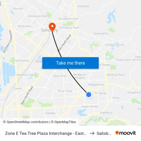 Zone E Tea Tree Plaza Interchange - East side to Salisbury map