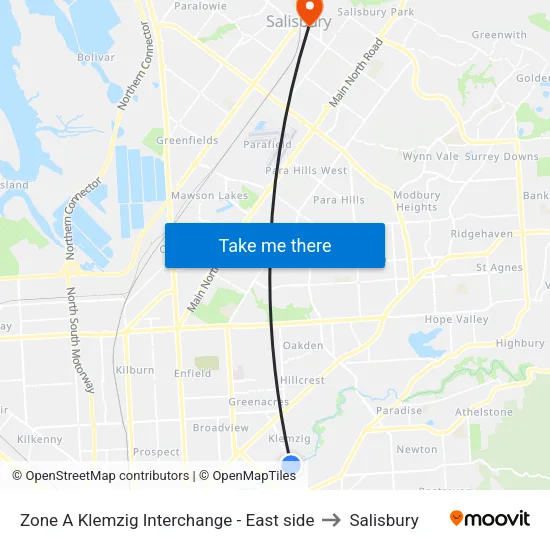 Zone A Klemzig Interchange - East side to Salisbury map