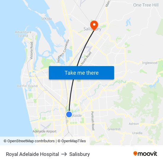 Royal Adelaide Hospital to Salisbury map