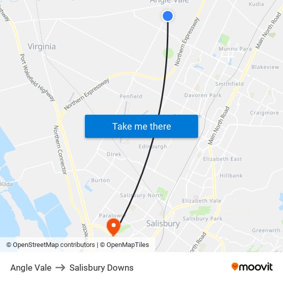 Angle Vale to Salisbury Downs map