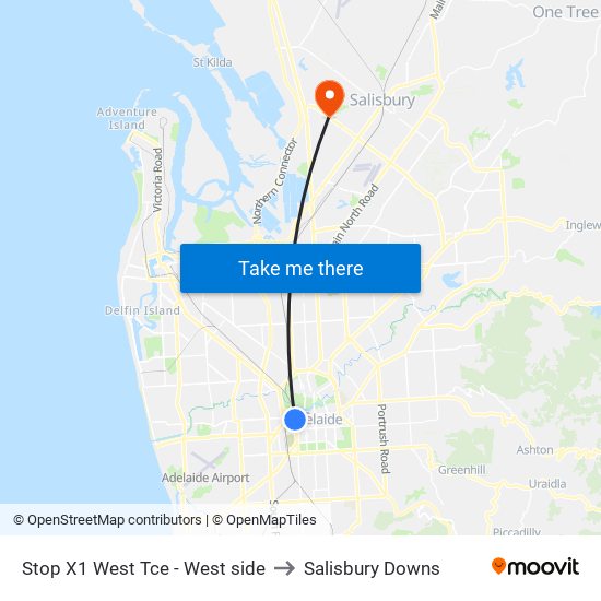 Stop X1 West Tce - West side to Salisbury Downs map