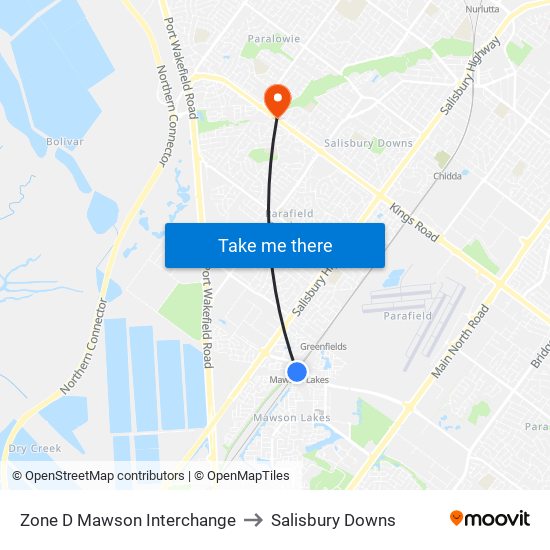 Zone D Mawson Interchange to Salisbury Downs map