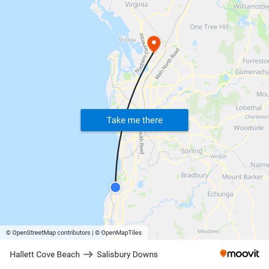 Hallett Cove Beach to Salisbury Downs map