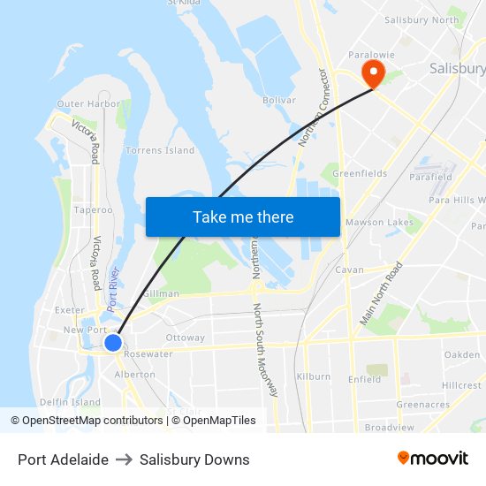 Port Adelaide to Salisbury Downs map