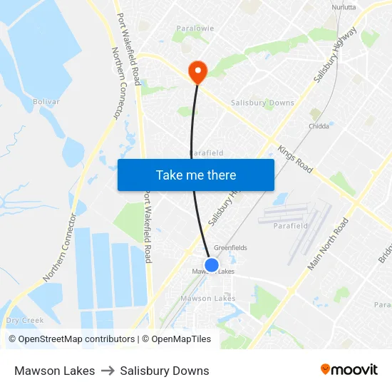 Mawson Lakes to Salisbury Downs map