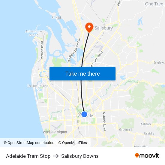 Adelaide Tram Stop to Salisbury Downs map