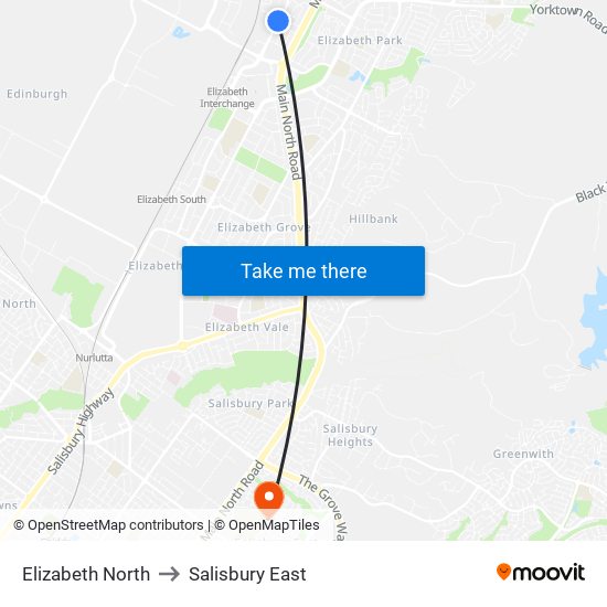 Elizabeth North to Salisbury East map