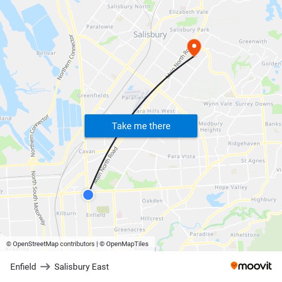 Enfield to Salisbury East map