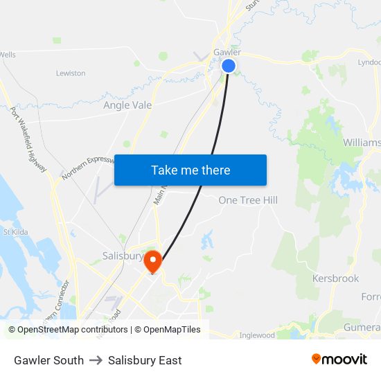 Gawler South to Salisbury East map