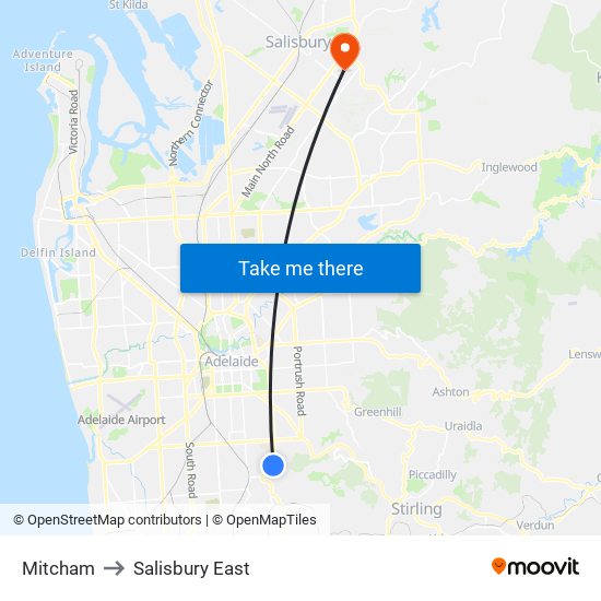 Mitcham to Salisbury East map