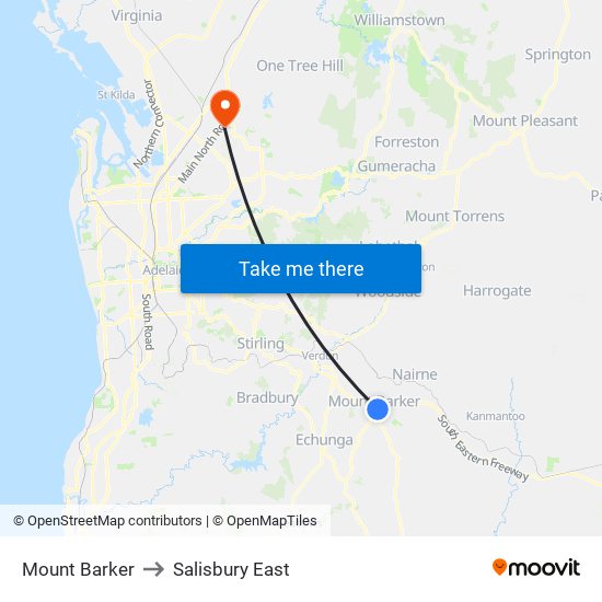 Mount Barker to Salisbury East map