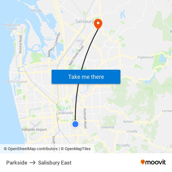 Parkside to Salisbury East map