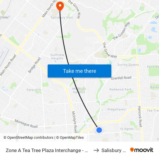 Zone A Tea Tree Plaza Interchange - West side to Salisbury East map