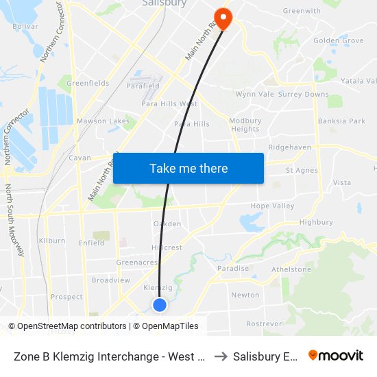 Zone B Klemzig Interchange - West side to Salisbury East map