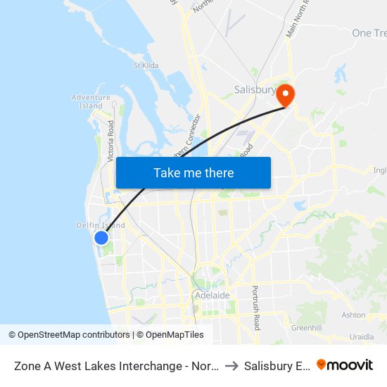 Zone A West Lakes Interchange - North side to Salisbury East map