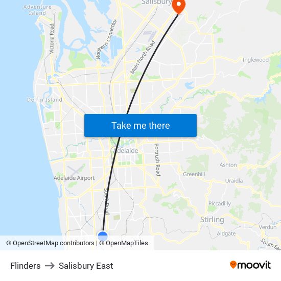 Flinders to Salisbury East map