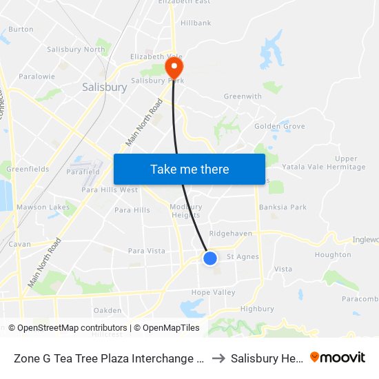 Zone G Tea Tree Plaza Interchange - East side to Salisbury Heights map