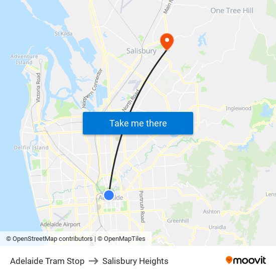 Adelaide Tram Stop to Salisbury Heights map