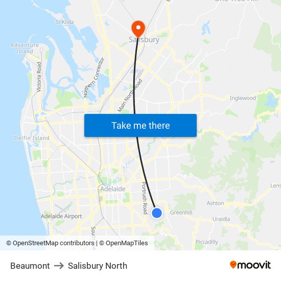 Beaumont to Salisbury North map