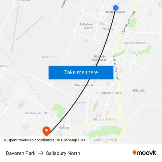 Davoren Park to Salisbury North map